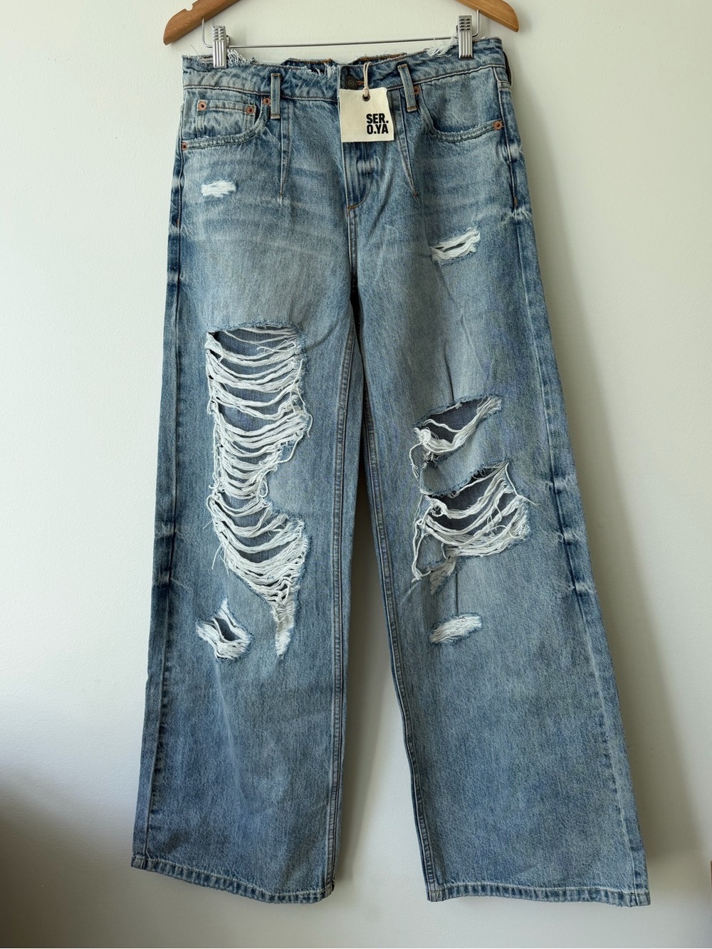 Ser.O.Ya Fiona Low Rise Wide Leg Jean NWT Size 26 Distressed